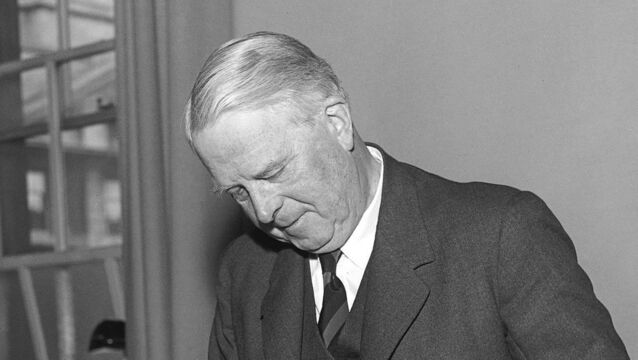 <p>James Ryan on budget day 1957; on his seventh budget in 1963 he proposed a new sales tax of 2.5% on all goods and services, which he christened the ‘turnover tax’. Picture: courtesy of Lensmen photographic archive</p>