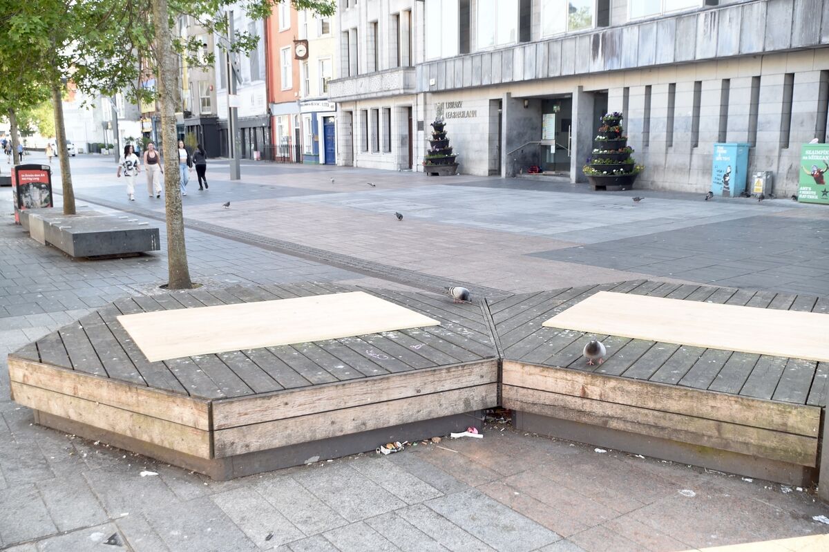The remains of Cork City's robot trees, the most expensive public benches in Irish history. File picture: Larry Cummins