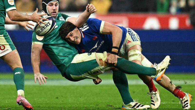 Caelan Doris is tackled by France's flanker Oscar Jegou during the Six Nations international rugby union match between France and Ireland at the Stade de France. Ireland must get their campaign back on track to stay in the hunt for the €7.5 winners prize. Picture: Julie SEBADELHA / AFP via Getty Images) Caelan Doris is tackled by France's flanker Oscar Jegou during the Six Nations international rugby union match between France and Ireland at the Stade de France. Ireland must get their campaign back on track to stay in the hunt for the €7.5 winners prize. Picture: Julie SEBADELHA / AFP via Getty Images)