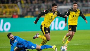 <p>Serhou Guirassy scored twice as Borussia Dortmund closed to within three points of Bundesliga leaders Bayern Munich, beating Mainz 4-0. Martin Meissner/AP</p>