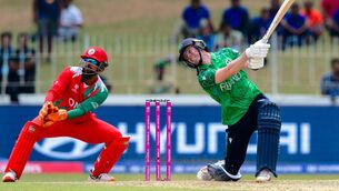 <p>George Dockrell bats during the ICC Men's T20 World Cup group stage match between Ireland and Oman. Pic: Viraj Kothalawala/Sportsfile</p>