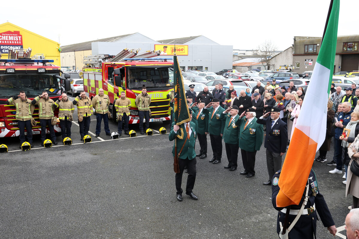 Members of the emergency services and army veterans salute at the scene of the Stardust fire. Picture: Leah Farrell/© RollingNews.ie Members of the emergency services and army veterans salute at the scene of the Stardust fire. Picture: Leah Farrell/© RollingNews.ie