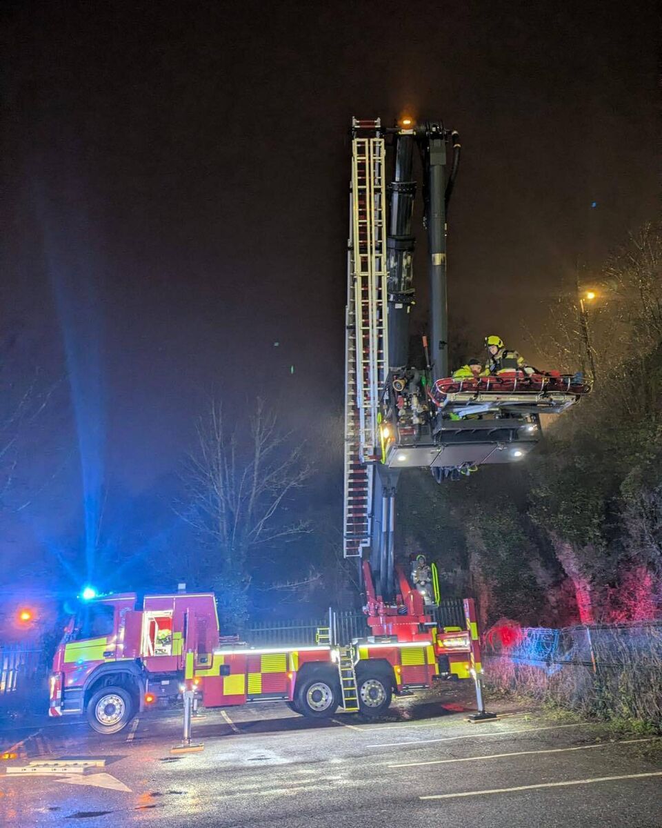 Firefighters responded to a call from the National Ambulance Service to assist in the rescue of a man who had been missing for a number of hours after suffering a fall. Picture: Cork City Fire Brigade