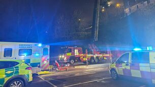 <p>Members of Cork City Fire Brigade used a hydraulic platform to perform 'a long and complicated rescue' on Saturday night after a man fell more than 30 feet. Picture: Cork City Fire Brigade</p>
