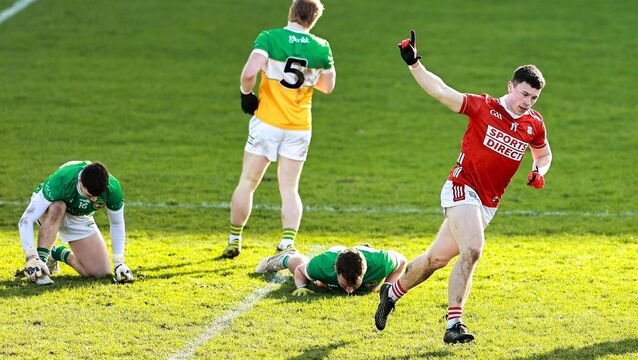 <p>Mark Cronin of Cork celebrates after scoring his side's third goal at Glenisk O'Connor Park in Tullamore. Pic: Thomas Flinkow/Sportsfile</p>