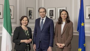 <p>FSI director Patricia Callan, Tánaiste and finance minister Simon Harris, and FSI deputy director Audrey Crummy at the </p>