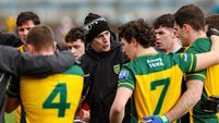 Jim McGuinness speaks to his players  before the game 15/2/2026