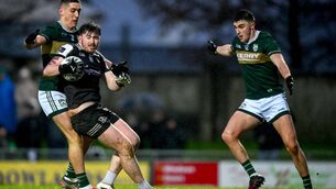 <p>Galway keeper Eamonn McGrath under pressure from Kerry's Joe O'Connor and Sean O'Shea. Pic: Shauna Clinton/Sportsfile</p> <p>Galway keeper Eamonn McGrath under pressure from Kerry's Joe O'Connor and Sean O'Shea. Pic: Shauna Clinton/Sportsfile</p>