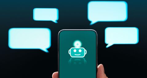 Chat bot. AI chatbot customer service. Live support, assistant and online help on website. Messages and mobile phone with robot
