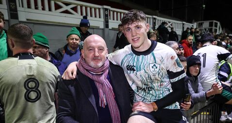 Tom Wood with his father Keith Wood after the game 21/2/2025