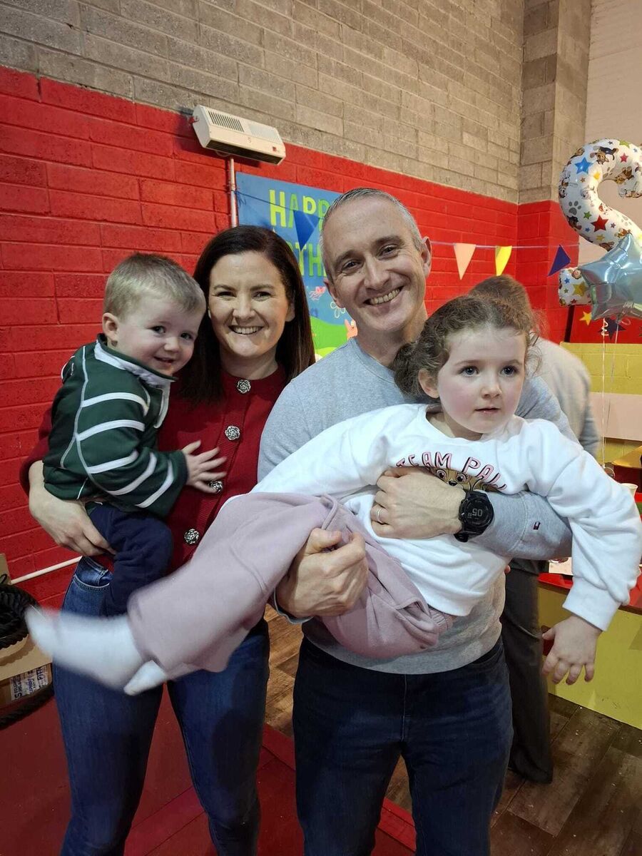 Mum Emma, dad David and sister Aedín celebrate Cormac's second birthday in February 2025.