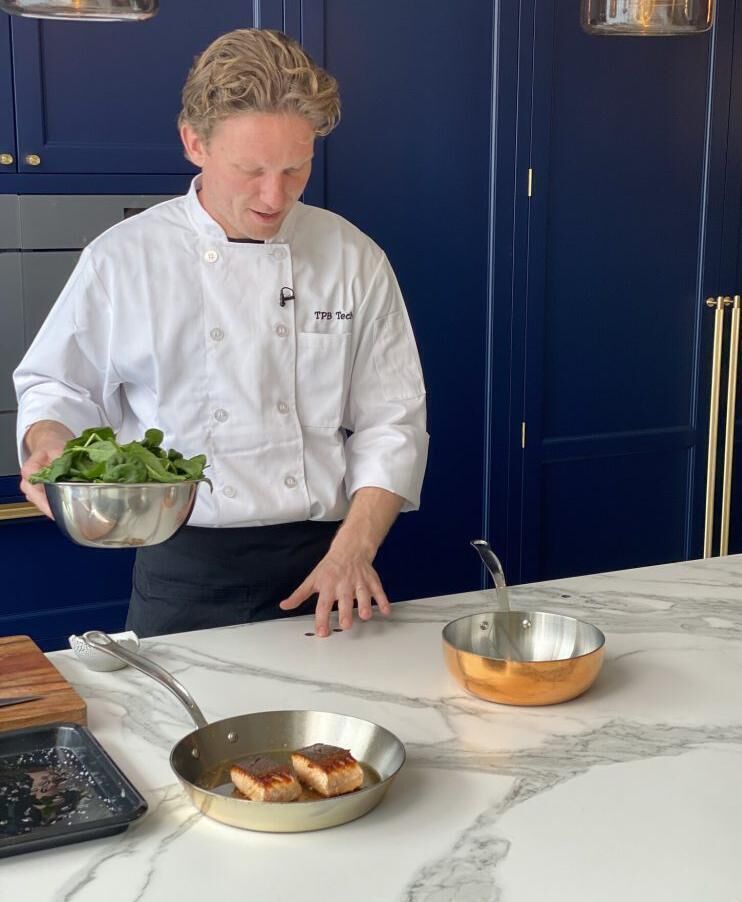 Systems like the Invisacook and TPB Tech allow induction cooking to happen beneath a porcelain, stone, or composite worktop.