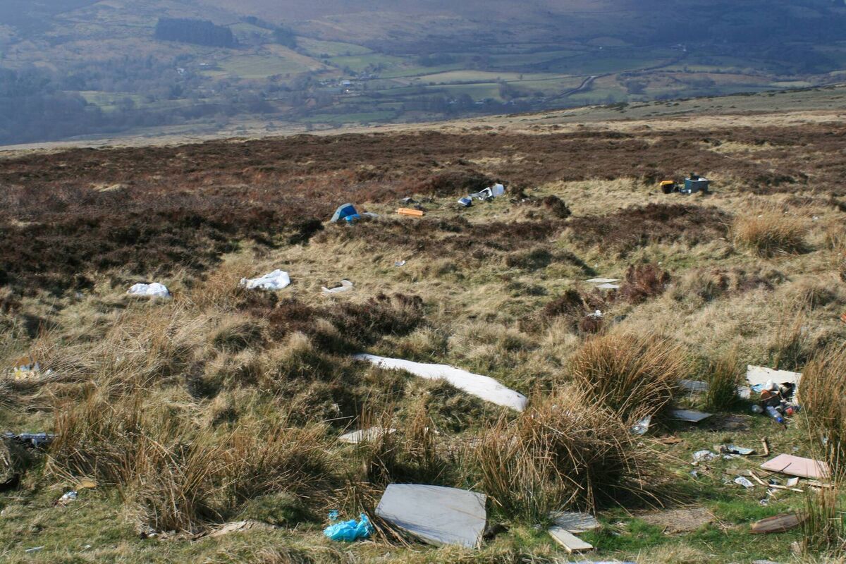 Illegal dumping of waste in the Wicklow Mountains highlighting environmental concerns and the impact on natural landscapes in rural Ireland. File picture