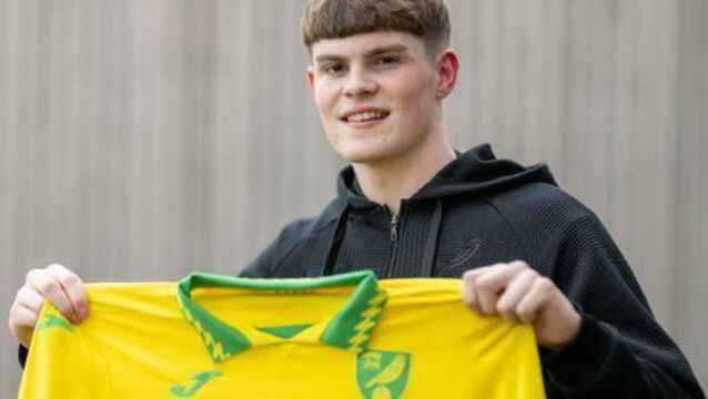 <p>Norwich City have reached an agreement to sign Vinnie Leonard from Dundalk in July 2026. Pic: Norwich City FC. </p>