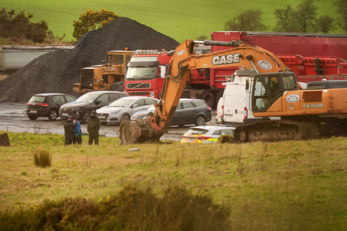 Gardaí oversee a digger excavating at the scene of a search in Co Wicklow in connection with the murders of Jo Jo Dullard and Deirdre Jacob who went missing in the 1990s. Picture: Niall Carson/PA