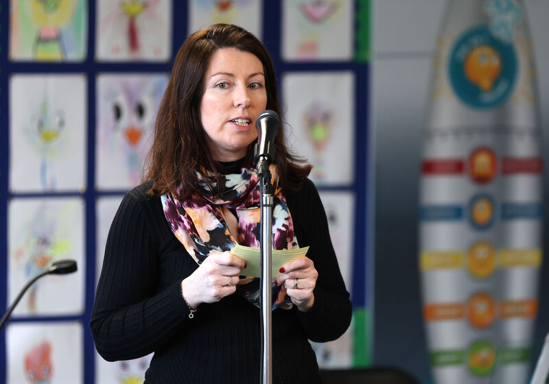 Parents' association chairwoman Sabrina O’Shea speaking at the opening ceremony for the new sensory rooms funded by parents at Scoil Eoin, Ballincollig, Cork. Picture: Jim Coughlan
