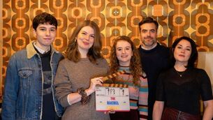 <p>Caroline O'Donoghue with the cast of The Rachel Incident</p>