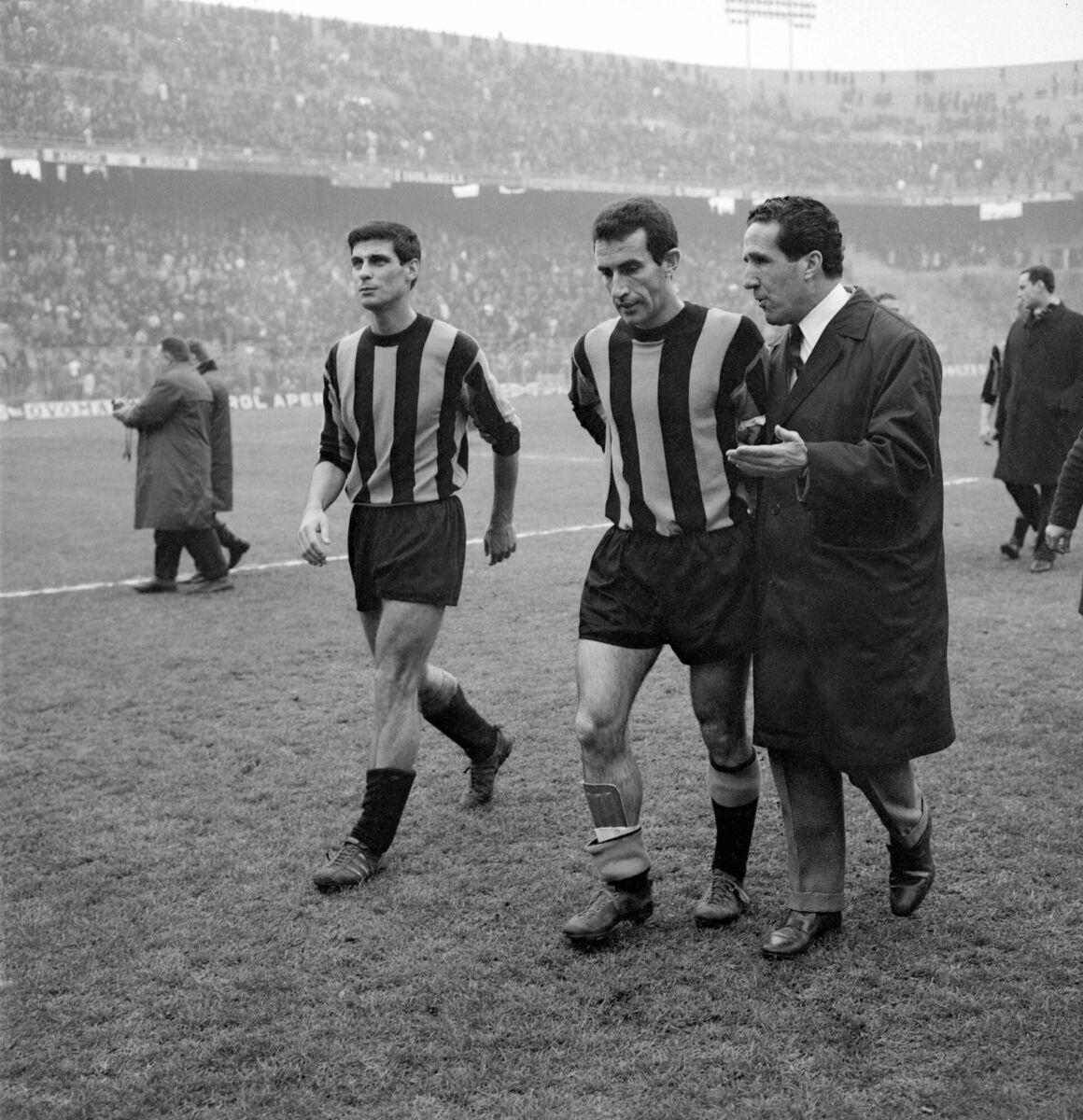 Helenio Herrera with Inter's Armando Picchi and Aristide Guarneri