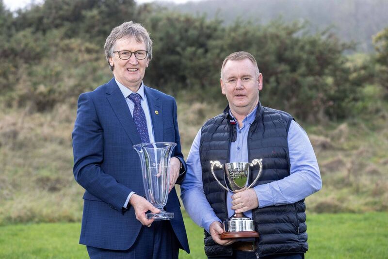 Tirlán chairperson John Murphy and award-winning grower Bobby Miller from Rathmore, Stradbally, Co Laois, at the awards ceremony in Castlemartyr Resort last week