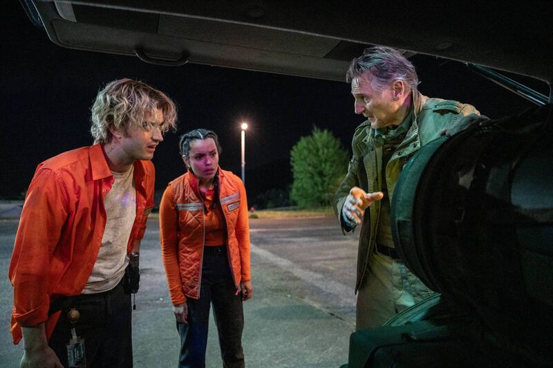 Joe Keery, Georgina Campbell and Liam Neeson in Cold Storage. Joe Keery, Georgina Campbell and Liam Neeson in Cold Storage.