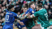 Leonardo Marin is tackled by Garry Ringrose and Stuart McCloskey 14/2/2026