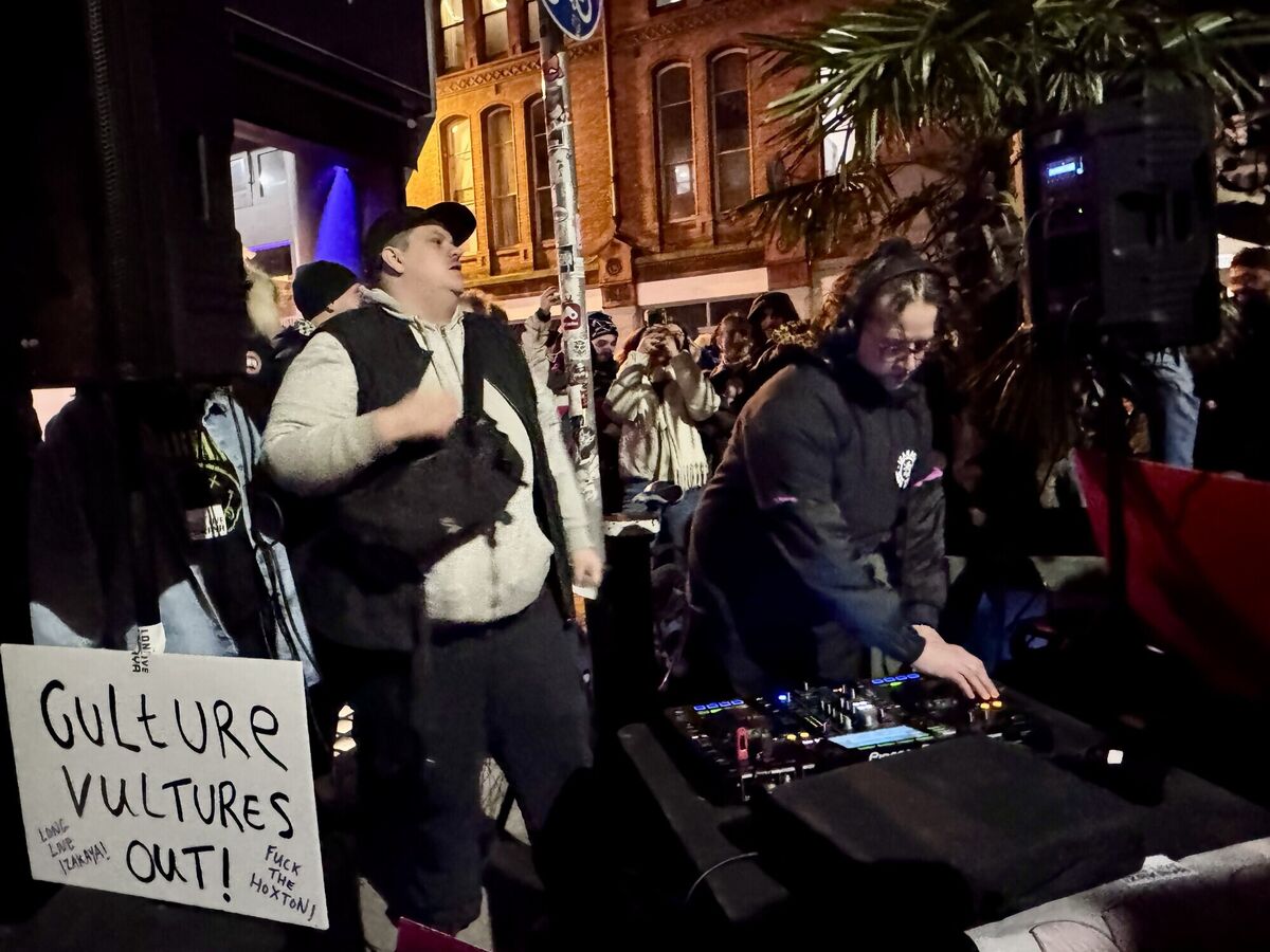 People attend a protest outside the Hoxton Hotel in Dublin, objecting to an injunction the hotel, on Exchequer Street has sought against a late-night venue Yamamori Izakaya on South Great George's Street over noise issues. Picture: Bairbre Holmes/PA Wire People attend a protest outside the Hoxton Hotel in Dublin, objecting to an injunction the hotel, on Exchequer Street has sought against a late-night venue Yamamori Izakaya on South Great George's Street over noise issues. Picture: Bairbre Holmes/PA Wire