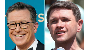Stephen Colbert, left, and James Talarico (AP Photo/Talia Sprague, Jae C. Hong, file)