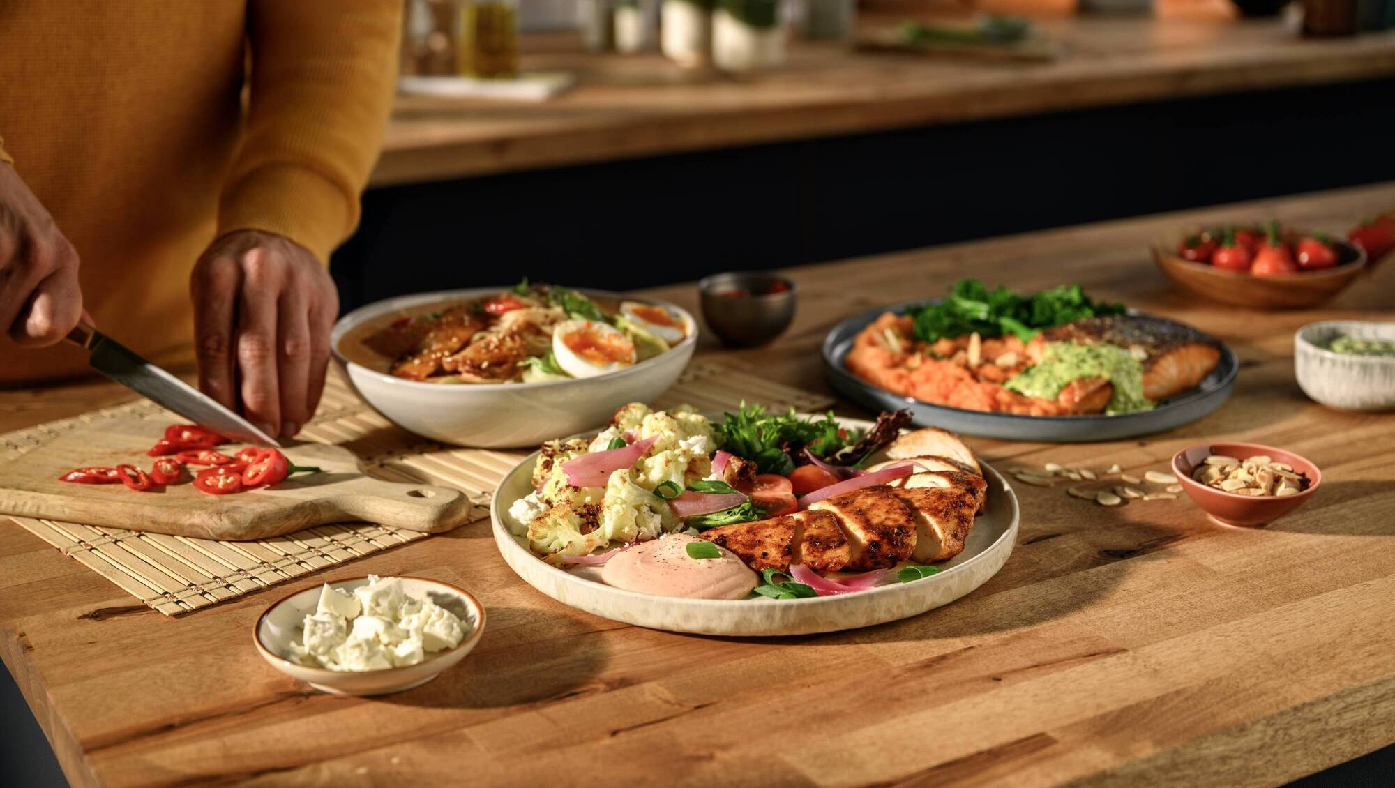 A variety of fibre-rich vegetables and protein sources are essential to a healthy diet. 