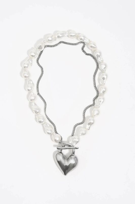 Silver Padlock Heart &amp; Pearl Necklace, €88, Bimba Y Lola.
