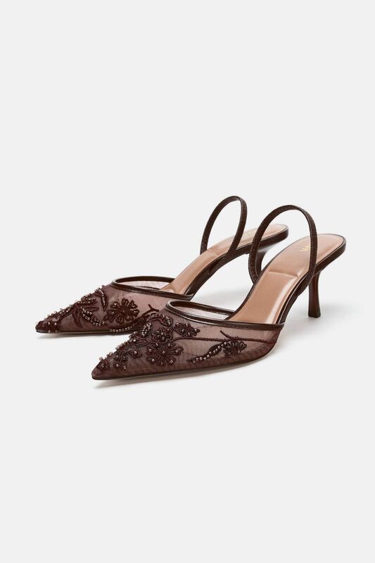 Rhinestone Mesh Slingback Heels, €55.95, Zara