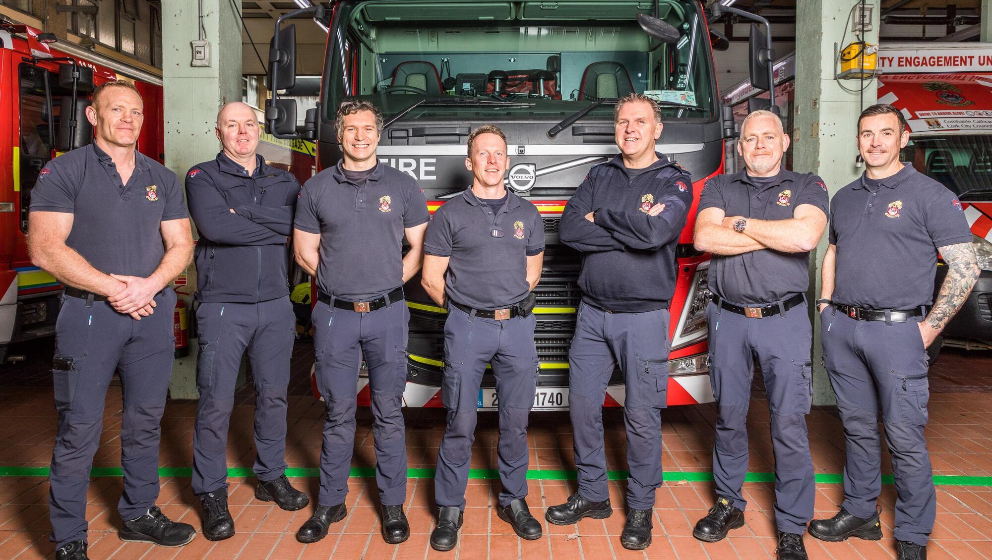 Cork Fire Brigade personnel Declan Coppinger, Stephen Carroll, Ray Lyons, Michael Paul Murtagh, John Walsh, Chris Mulvey, and Colin Weste of Amber Watch at their fire station on Anglesea Street, Cork. Picture: David Creedon