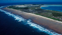 Aerial showing roads and buildings on Diego Garcia Islands in the Indian ocean