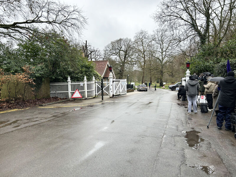 Members of the media outside Royal Lodge, the former home of Andrew Mountbatten-Windsor in Windsor, Berkshire. Picture: Stanley Murphy-Johns/PA Wire
