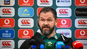<p>Head coach Andy Farrell during media conference at the Clayton Hotel. Pic: Brendan Moran/Sportsfile</p>