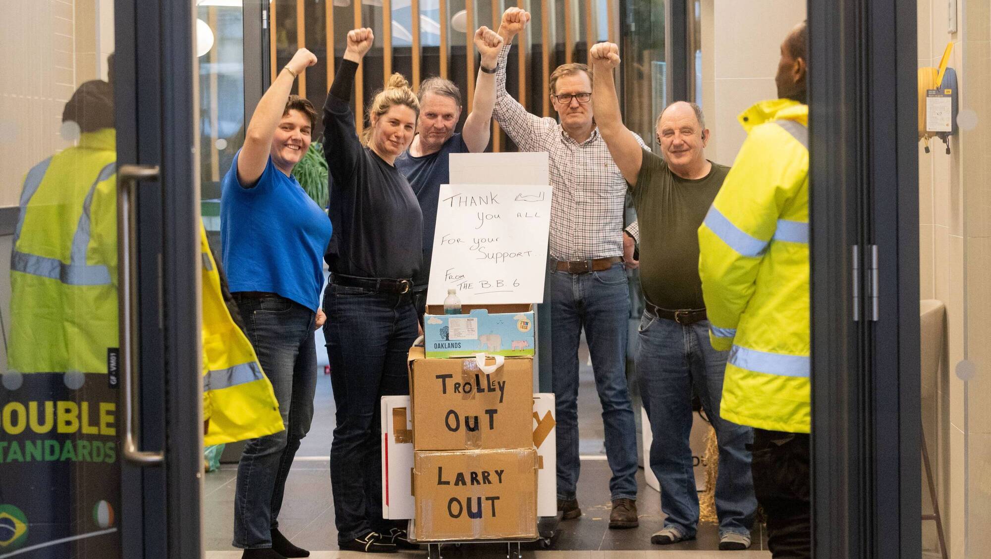 The remaining sit-in protesters in Bord Bia Dublin HQ, dubbed 'The Bord Bia 5'.
