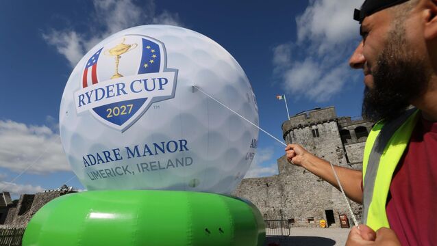 <p>The giant golf ball being installed at King John's Castle. Picture: Eamon Ward</p>