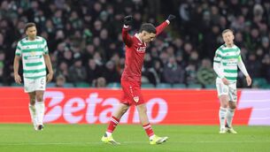 <p>Stuttgart’s Bilal El Khannouss celebrates their opener (Steve Welsh/PA)</p>