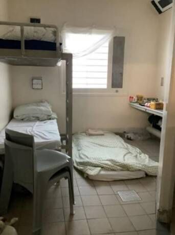A cell shared by three prisoners in Cork Prison. In the last week of December 2025, Cork Prison hit record levels of overcrowding.