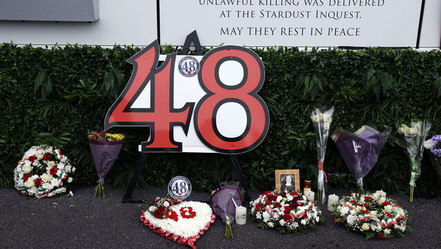 <p>Some of the offerings left next to the Stardust commemorative wall last Saturday at the site of the Stardust nightclub fire where 48 people died on Valentine's day in 1981. Photo: Conor O'Mearain/PA</p>