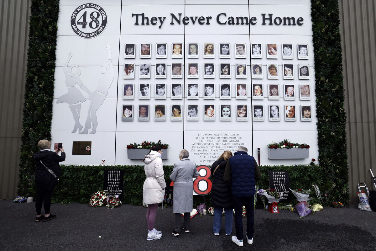 A vigil at the Stardust commemorative wall at the site of the Stardust nightclub fire last Saturday. Photo: Conor O'Mearain/PA