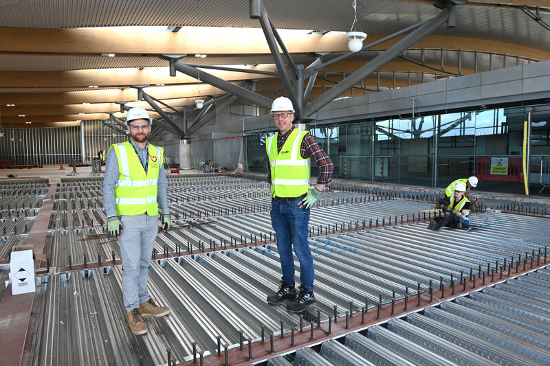 Project engineers Shane Donohue (left), DAA and Feidhlim O'Neill (right), Senior Project manager, DAA overseeing the work by Hegarty Building contractors at Cork Airport. Picture: Larry Cummins