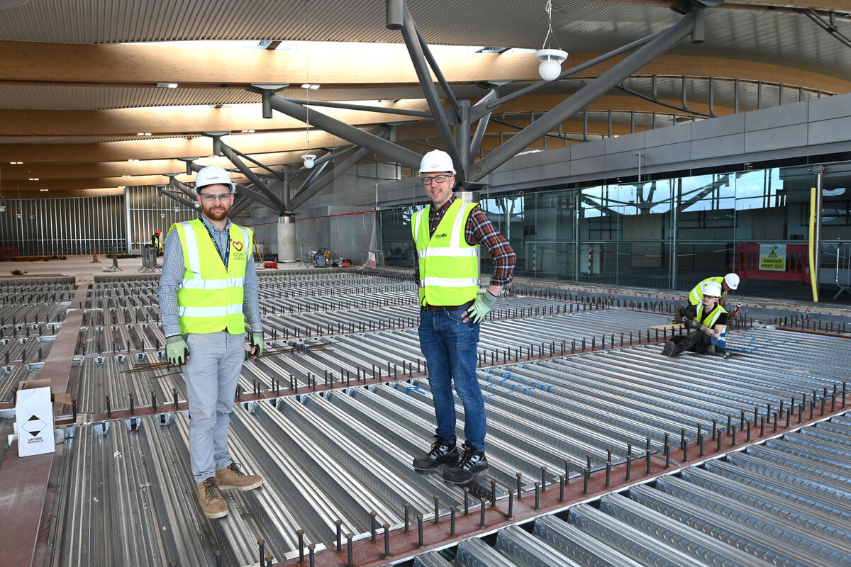 Project engineers Shane Donohue (left), DAA and Feidhlim O'Neill (right), Senior Project manager, DAA overseeing the work by Hegarty Building contractors at Cork Airport. Picture: Larry Cummins