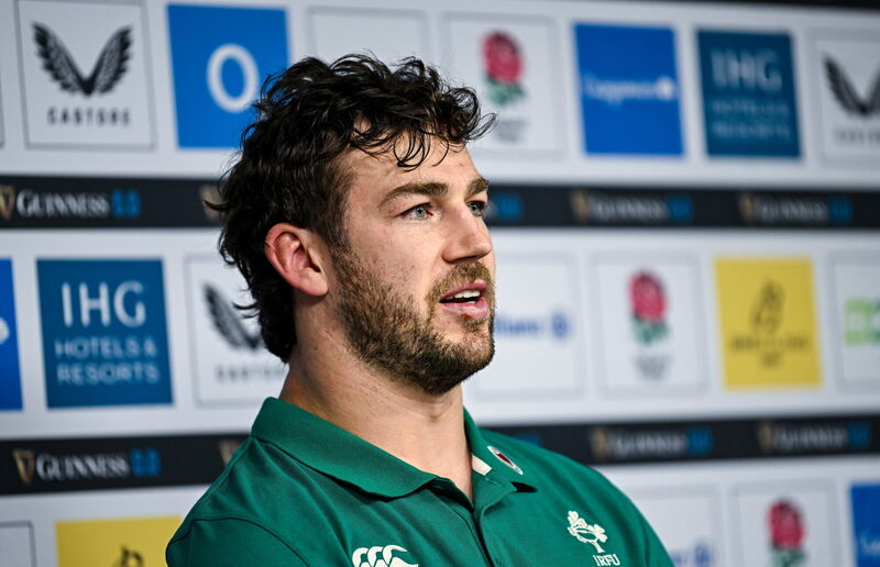 Captain Caelan Doris during an Ireland Rugby media conference. Pic: Ramsey Cardy/Sportsfile Captain Caelan Doris during an Ireland Rugby media conference. Pic: Ramsey Cardy/Sportsfile