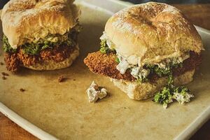 Crispy Fish Baps with Minted Peas and Tartare Sauce