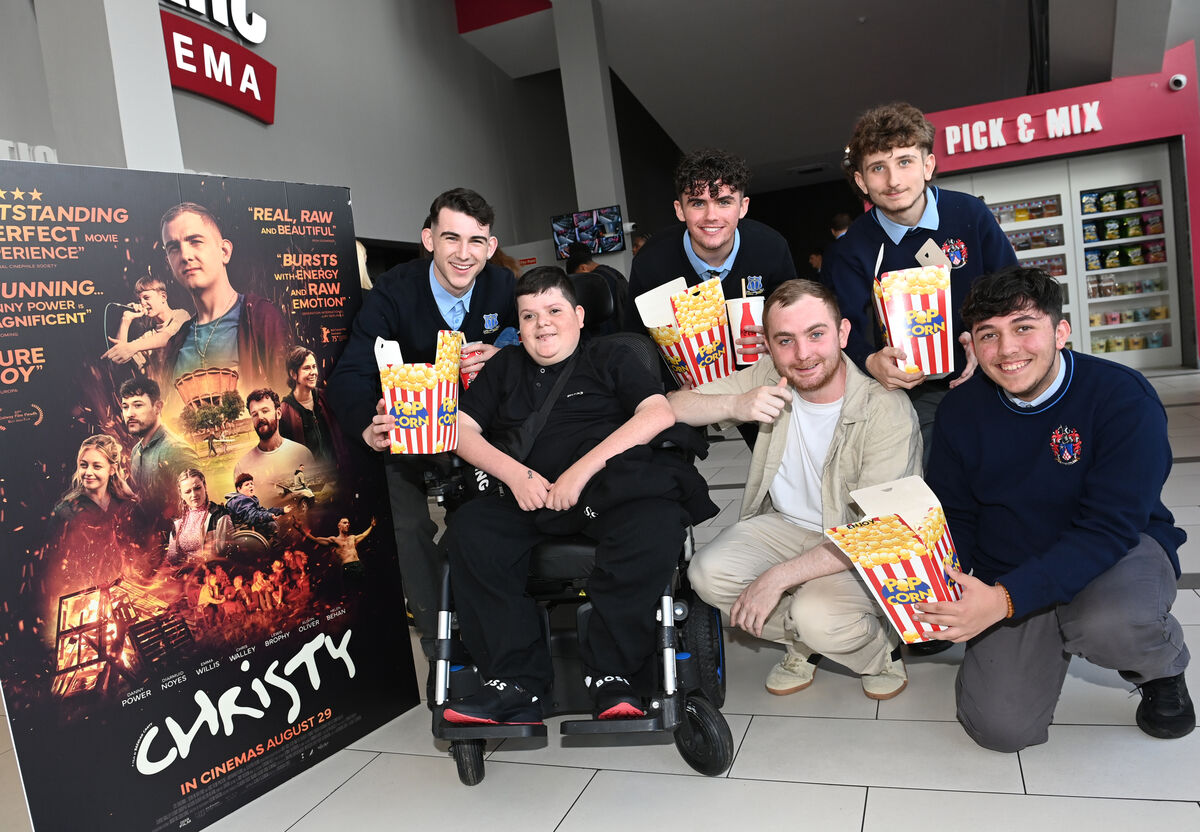  Jamie Forde and Danny Power, past pupils of the North Monastery Secondary School and stars of 'Christy', with students Jordan Ricken, Scott Crowley, Calvin Curtain, and Josh Sexton at a screening of 'Christy' at The Arc Cinema, North Main St, Cork. Picture: Larry Cummins