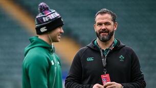 <p>MAIN MEN: Ireland head coach Andy Farrell, right, and Jack Crowley before the Six Nations match against England at Allianz Stadium. Pic: Ramsey Cardy/Sportsfile</p>