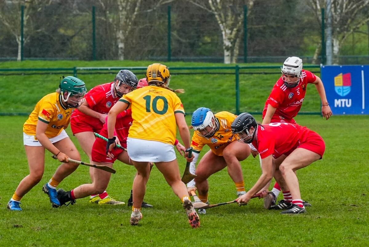 Both sides feeling the pressure in the Camogie Centra National Leagues at THE MTU Cork GAA grounds. Pic: Noel Sweeney Both sides feeling the pressure in the Camogie Centra National Leagues at THE MTU Cork GAA grounds. Pic: Noel Sweeney
