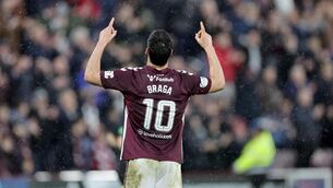 <p>SWEAT AS JAM: Heart of Midlothian's Claudio Braga celebrates at full time following the William Hill Premiership match at Tynecastle Park, Edinburgh. Picture date: Saturday February 21, 2026. PA Photo. Photo credit should read: Steve Welsh/PA Wire</p>