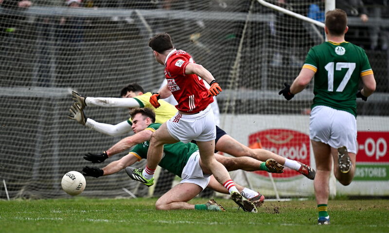 Chris Óg Jones of Cork scores his side's first goal against Meath. Pic: Seb Daly/Sportsfile