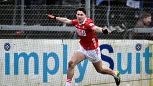 <p>Chris Óg Jones of Cork celebrates after scoring his side's first goal against Meath. Pic: Seb Daly/Sportsfile</p>